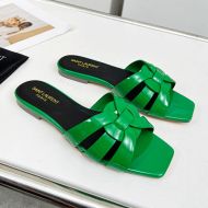 Saint Laurent Tribute Slides Women Patent Leather Green