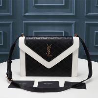 Saint Laurent Gaby Satchel In Quilted Lambskin Black/White
