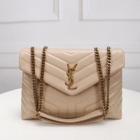 Saint Laurent Medium Loulou Chain Bag In Y Matelasse Leather Apricot/Gold