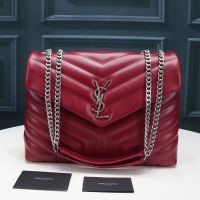 Saint Laurent Medium Loulou Chain Bag In Y Matelasse Leather Red/Silver