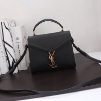 Saint Laurent Mini Cassandra Top Handle Bag In Grained Leather Black/Gold
