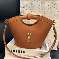 Saint Laurent Mini Celia Tote In Smooth Leather Brown/Gold