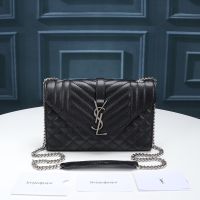 Saint Laurent Small Envelope Chain Bag In Mixed Grained Matelasse Leather Black/Silver