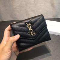 Saint Laurent Small Envelope Trifold Wallet In Grained Matelasse Leather Black/Gold