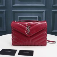 Saint Laurent Small Loulou Chain Bag In Y Matelasse Leather Red/Silver